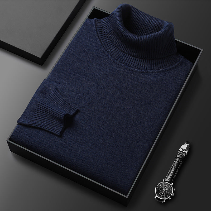 Turtleneck sweater in soft knit with smooth finish, navy
