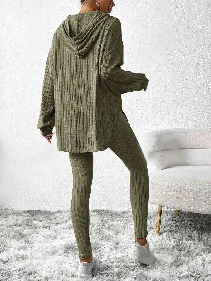 Ribbed knit lounge set with full-length sleeves, styled view