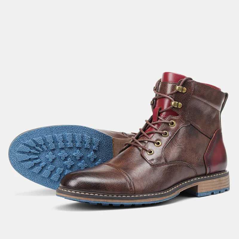 Brown zip and lace boots styled with trousers