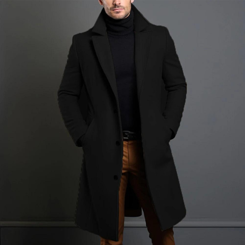 Classic wool coat in black, regular fit, front view