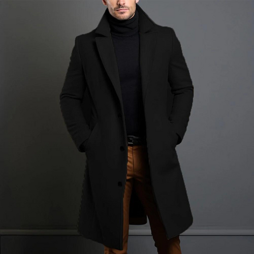 Classic wool coat in black, regular fit, front view