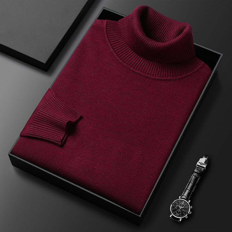 Turtleneck sweater in soft knit with smooth finish, wine