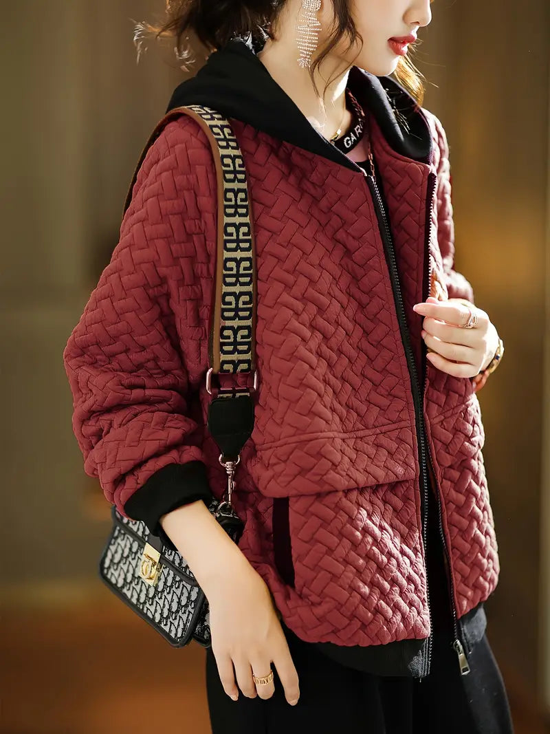 Quilted hoodie with plush padded lining, hood detail