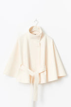 Cape-Sleeve Belted High-Collar Coat