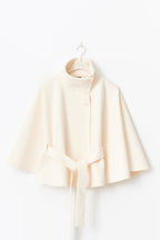 Cape-Sleeve Belted High-Collar Coat