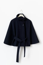 Cape-Sleeve Belted High-Collar Coat
