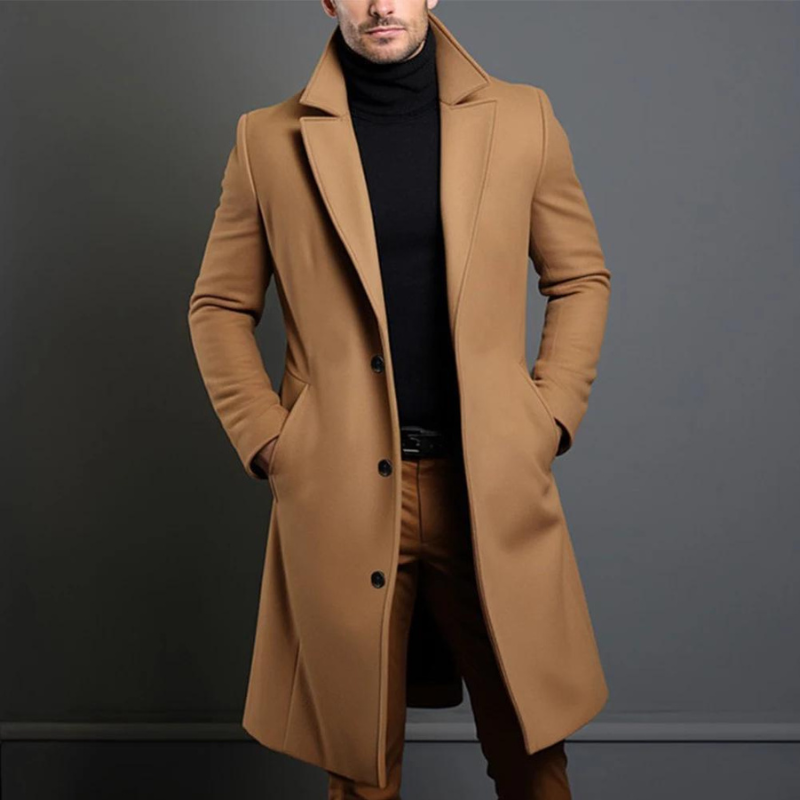 Classic wool coat in brown, regular fit, front view