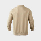 Quarter zip sweater with geometric print knit and stand collar, gallery view 3