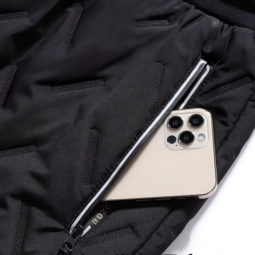 Thermal fleece-lined jogger pants, detail view of lining and pockets