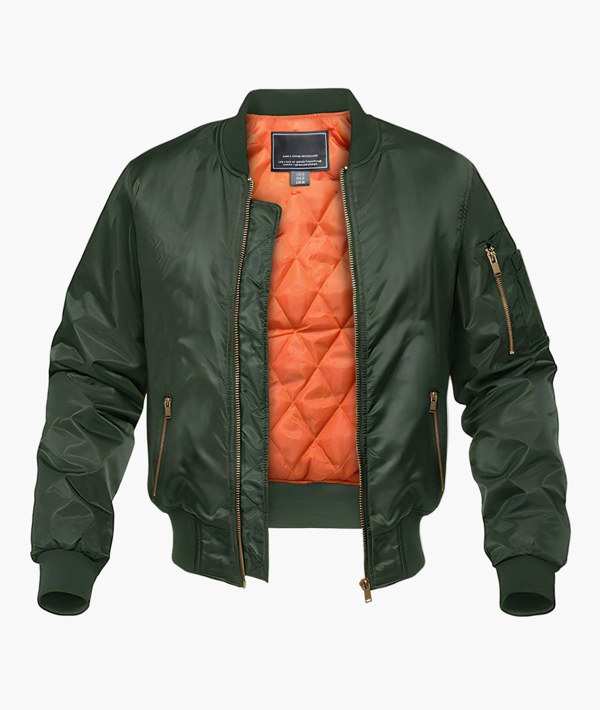 Black bomber jacket detail showing quilted inner lining and elastic cuffs