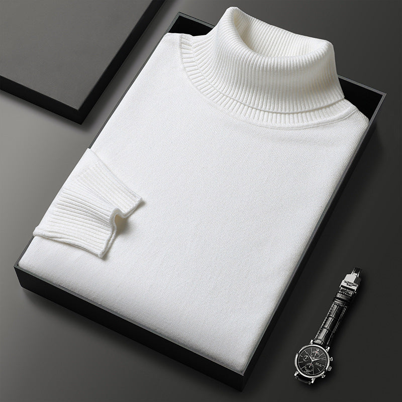 Turtleneck sweater in soft knit with smooth finish, white
