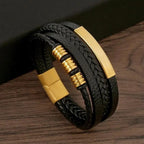 Leather-look bracelet wristband, style 1, shown worn on the wrist.