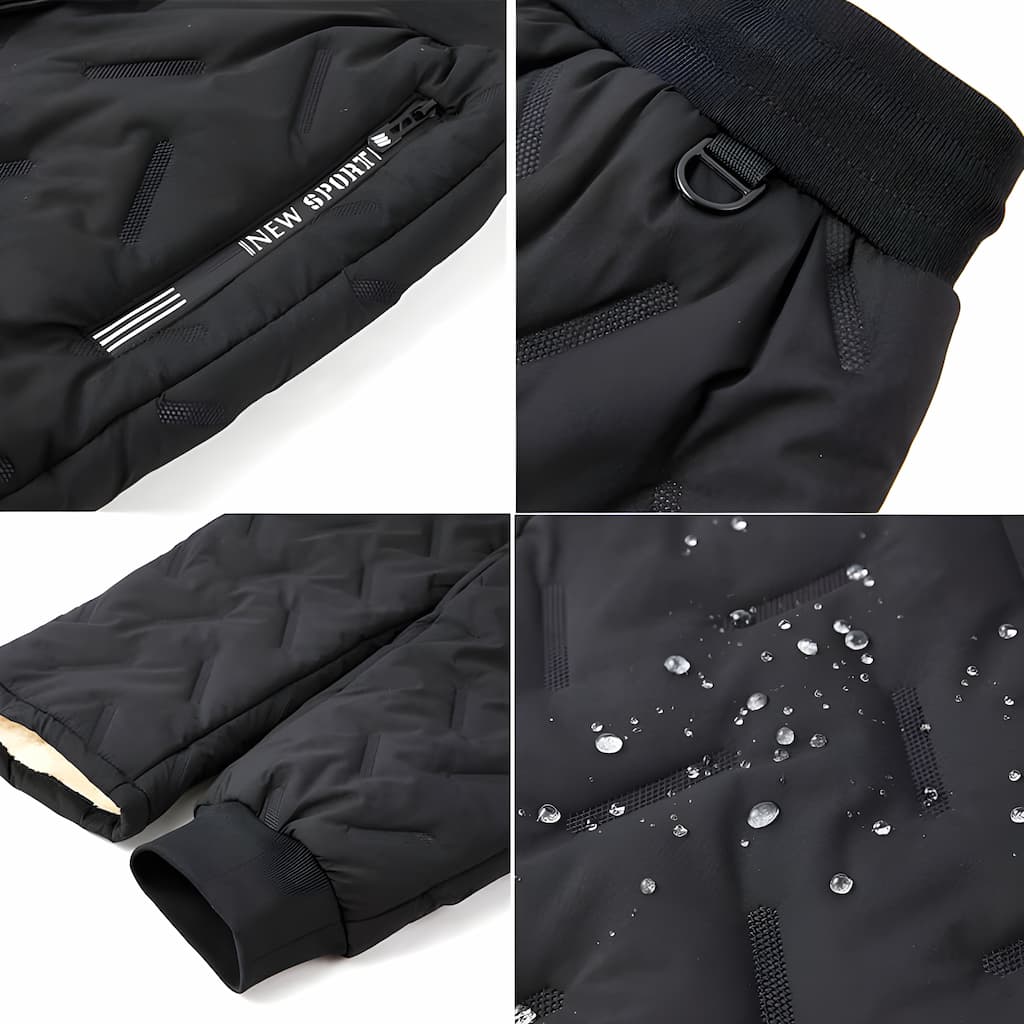 Thermal fleece-lined jogger pants, detail view of lining and pockets
