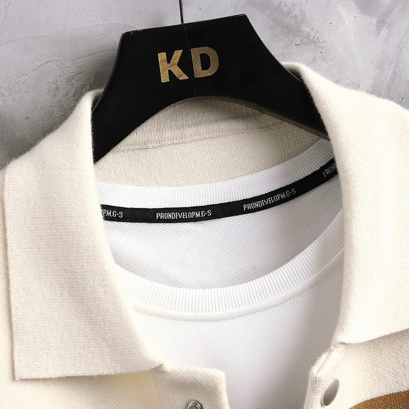 Striped knit varsity jacket in a relaxed fit, back view