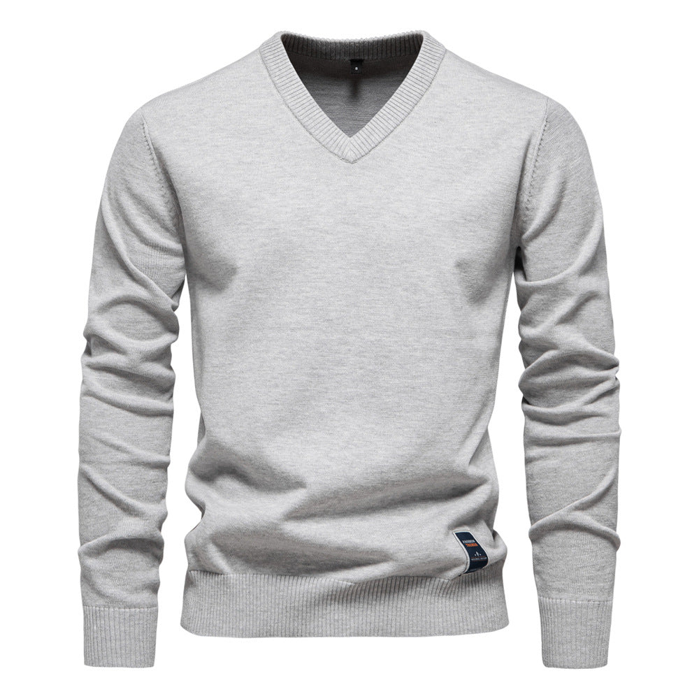 Light Grey V neck sweater in a slim fit cotton-blend knit