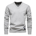 Light Grey V neck sweater in a slim fit cotton-blend knit