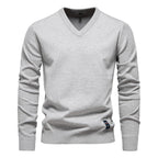 Light Grey V neck sweater in a slim fit cotton-blend knit