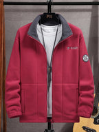 Fleece jacket high collar outdoor in navy, red, khaki, grey and black, additional product view.