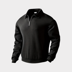 Quarter zip sweater with geometric print knit and stand collar, gallery view 1