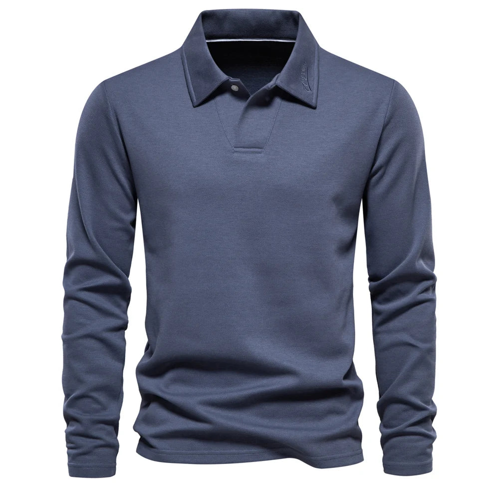 Classic soft-knit crewneck sweater in blue.