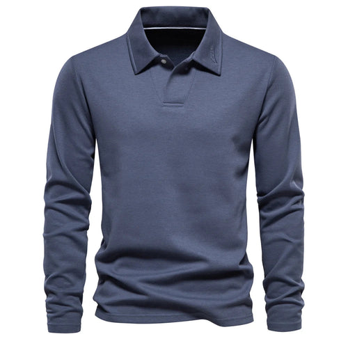 Classic soft-knit crewneck sweater in blue.
