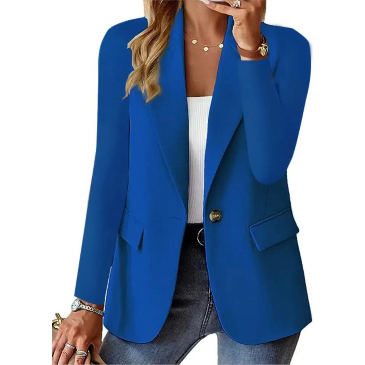 Tailored blazer with one-button closure and waisted fit in blue