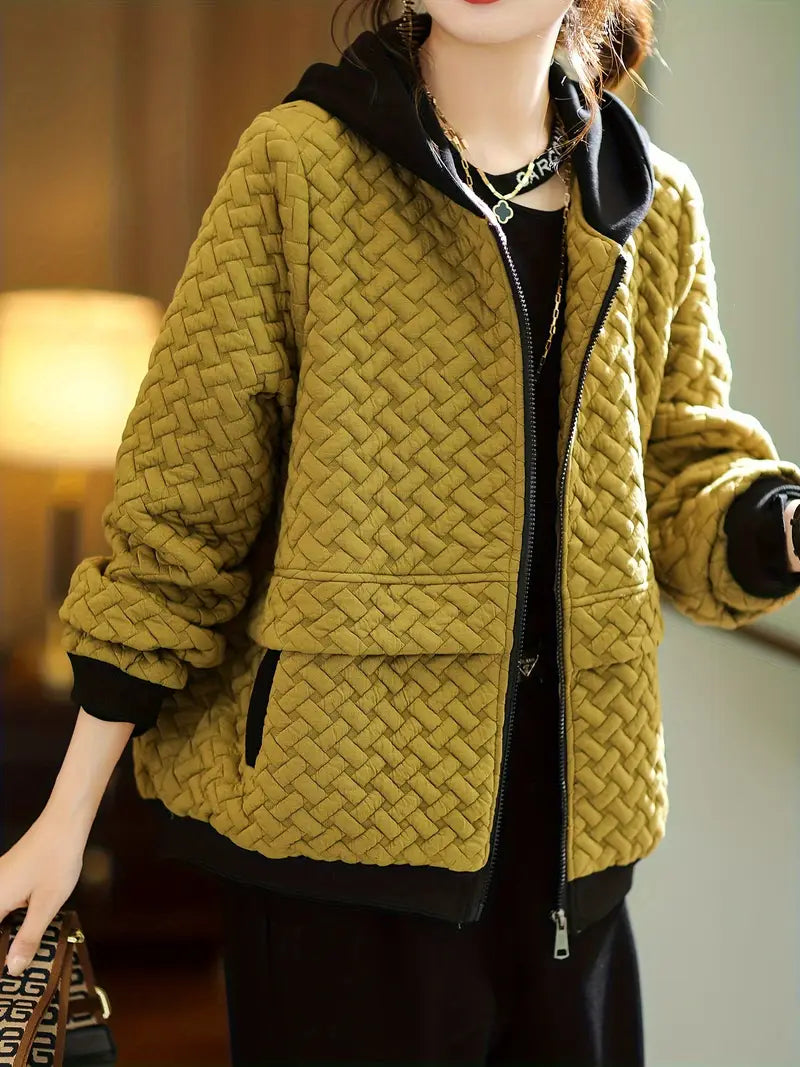 Quilted basketweave hoodie in a relaxed silhouette, back view