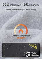 Women's water resistant winter ski pants, fleece lined ripstop softshell, fabric and fit detail