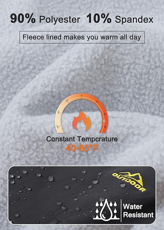 Women's water resistant winter ski pants, fleece lined ripstop softshell, fabric and fit detail