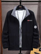 Fleece jacket high collar outdoor in navy, red, khaki, grey and black, outdoor wear styling.