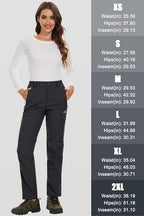 Fleece lined winter ski pants for women, water resistant ripstop softshell, full length product shot