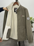 Fleece jacket high collar outdoor in navy, red, khaki, grey and black, additional image.