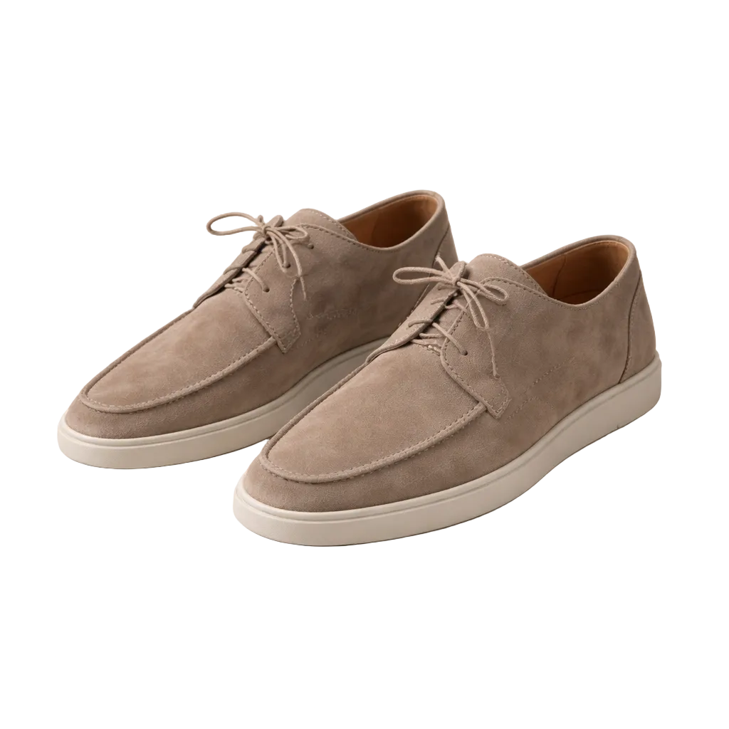 Suede-look lace-up loafers shown from above, available in beige and black.