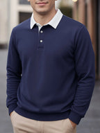 Polo collar sweatshirt with button placket and long sleeves, detail view