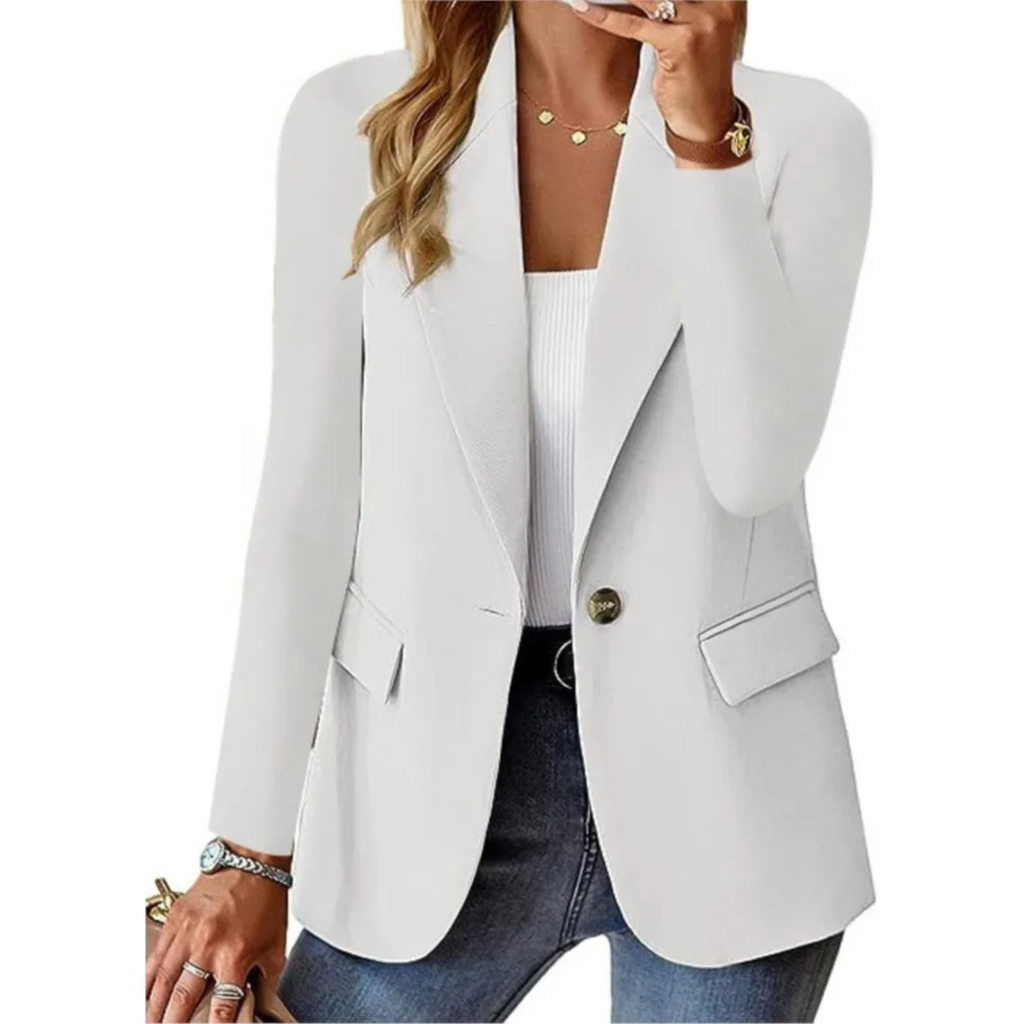 Tailored blazer with one-button closure and waisted fit in white