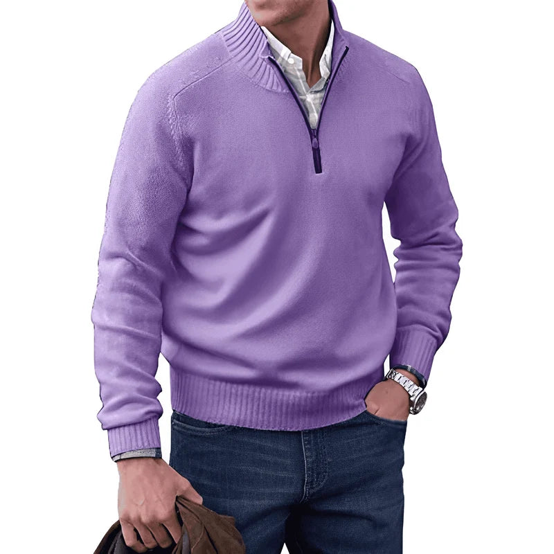 Quarter-Zip Sweater With Stand-Collar Knit