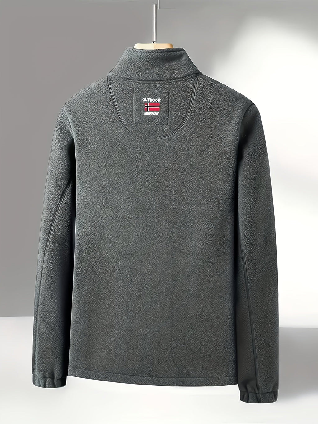 Fleece jacket high collar outdoor in navy, red, khaki, grey and black, lifestyle styling view.