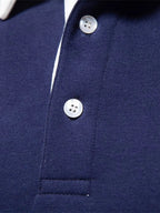 Polo collar sweatshirt with button placket and long sleeves, detail view