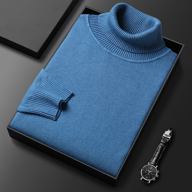 Turtleneck sweater in soft knit with smooth finish, royal blue