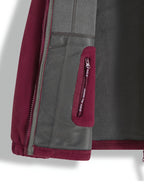 Fleece jacket high collar outdoor in navy, red, khaki, grey and black, high collar close-up.