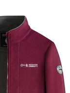 Fleece jacket high collar outdoor in navy, red, khaki, grey and black, close-up fleece detail.