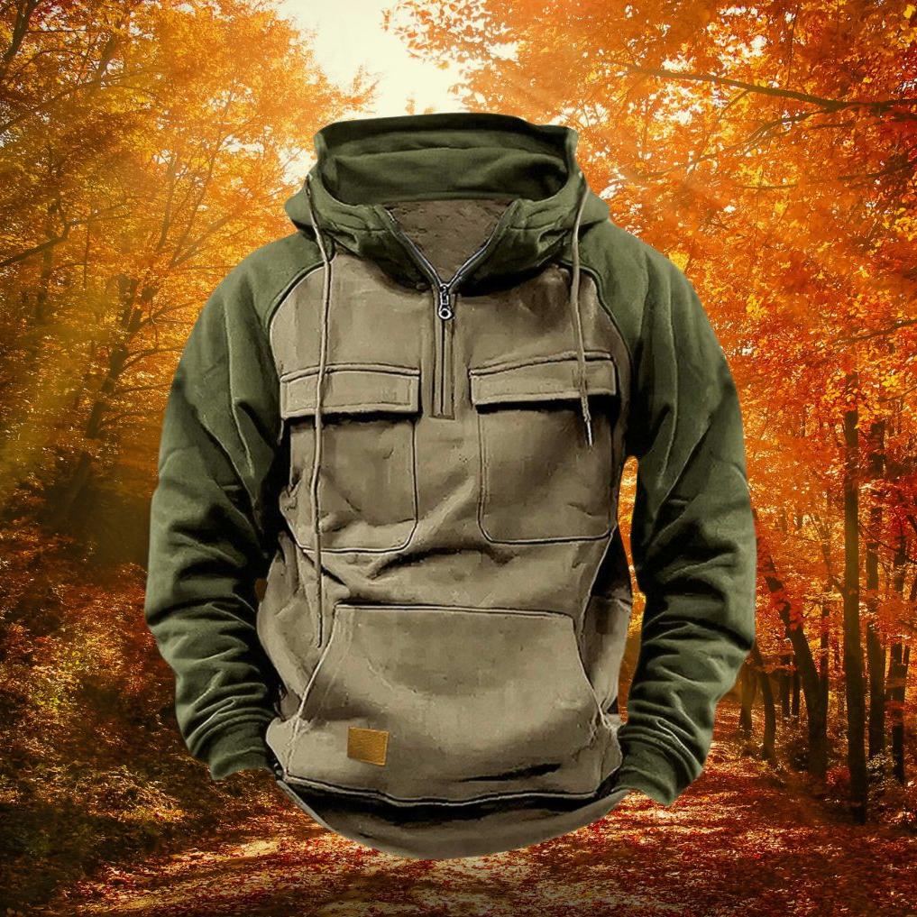 Color-block quarter-zip hoodie outdoor in blue, front view