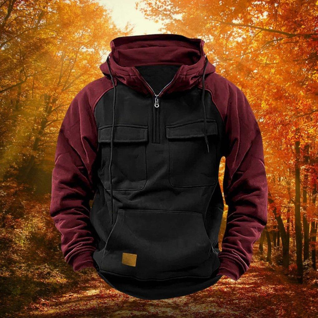 Color-block quarter-zip hoodie outdoor in pink, front view