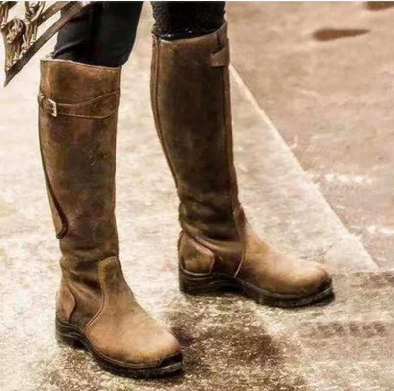 Winter riding boots detail view showing anti-slip rubber sole and gel cushioning