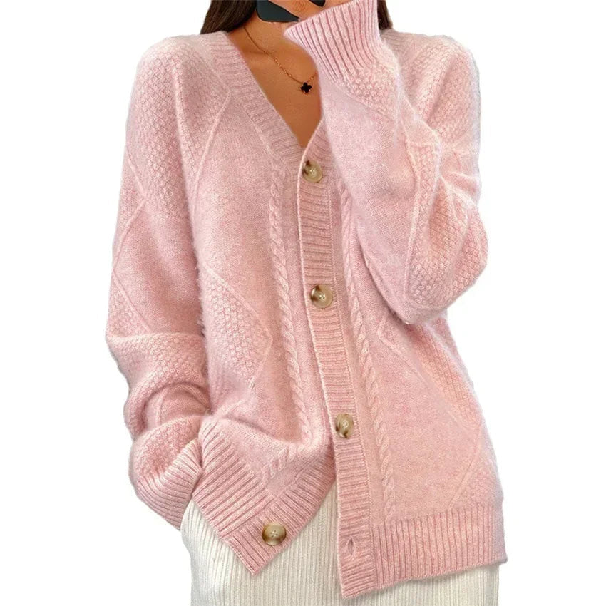 Soft knit button-front cardigan styled as a light layering piece
