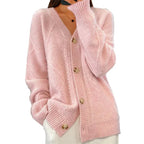 Soft knit button-front cardigan styled as a light layering piece