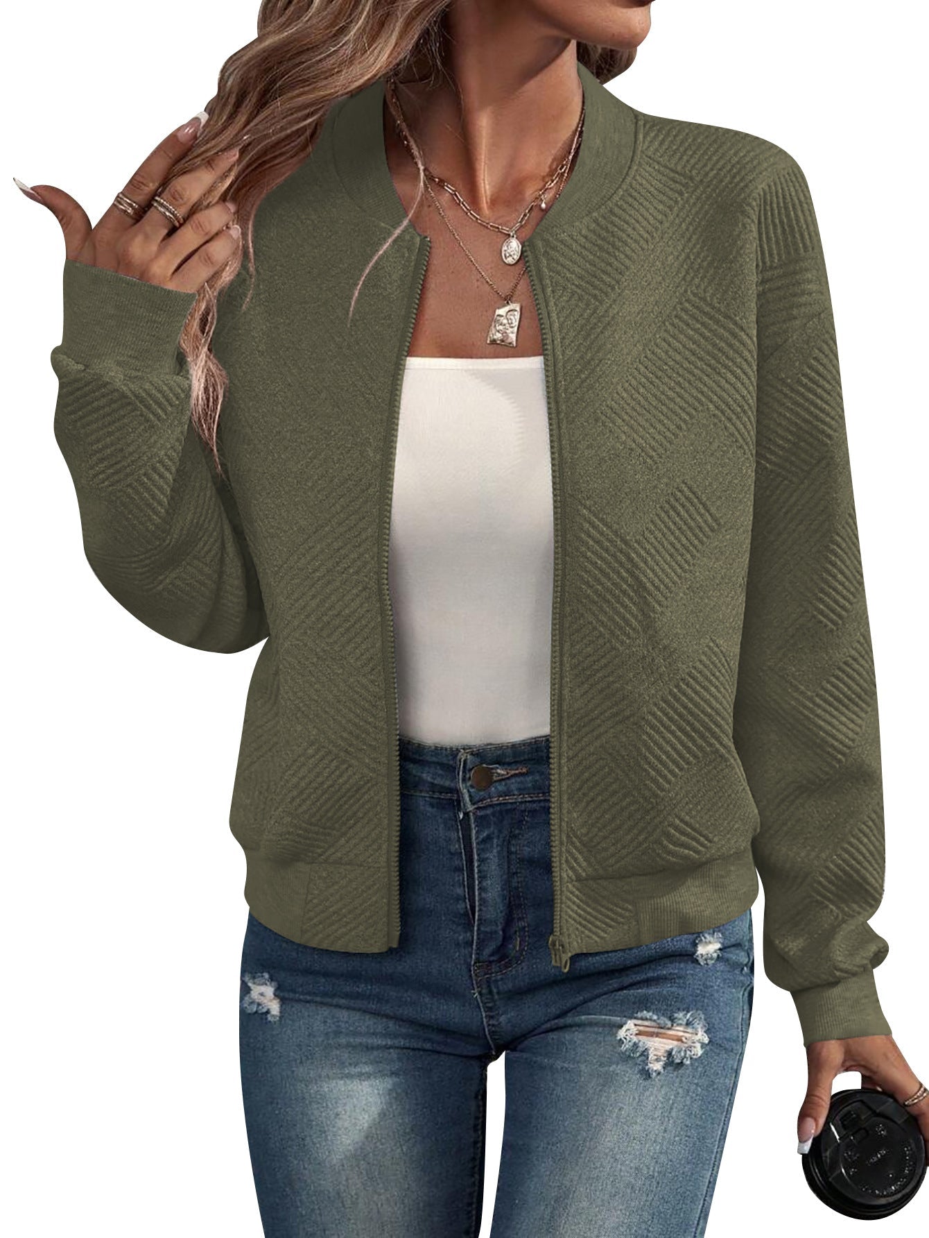 Lightweight bomber jacket with geometric pattern and regular casual fit