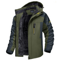 Waterproof winter parka fleece-lined hooded in green, front view