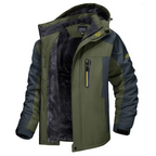 Waterproof winter parka fleece-lined hooded in green, front view