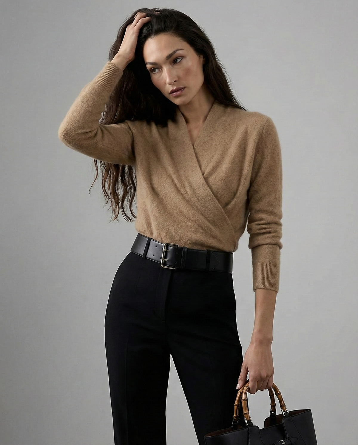 Crossover-Collar Sweater Knit